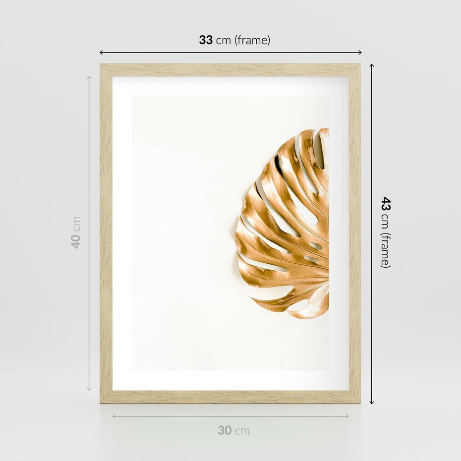 Plakat w ramie 30x40 - Przyjemność dla Oczu - złote, liście - rama drewno
