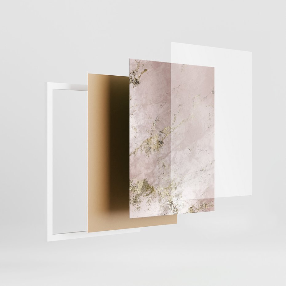 Zestaw obrazy w ramie 50x70 galeria - Marmur, złoto, róż, czerń - rama biała