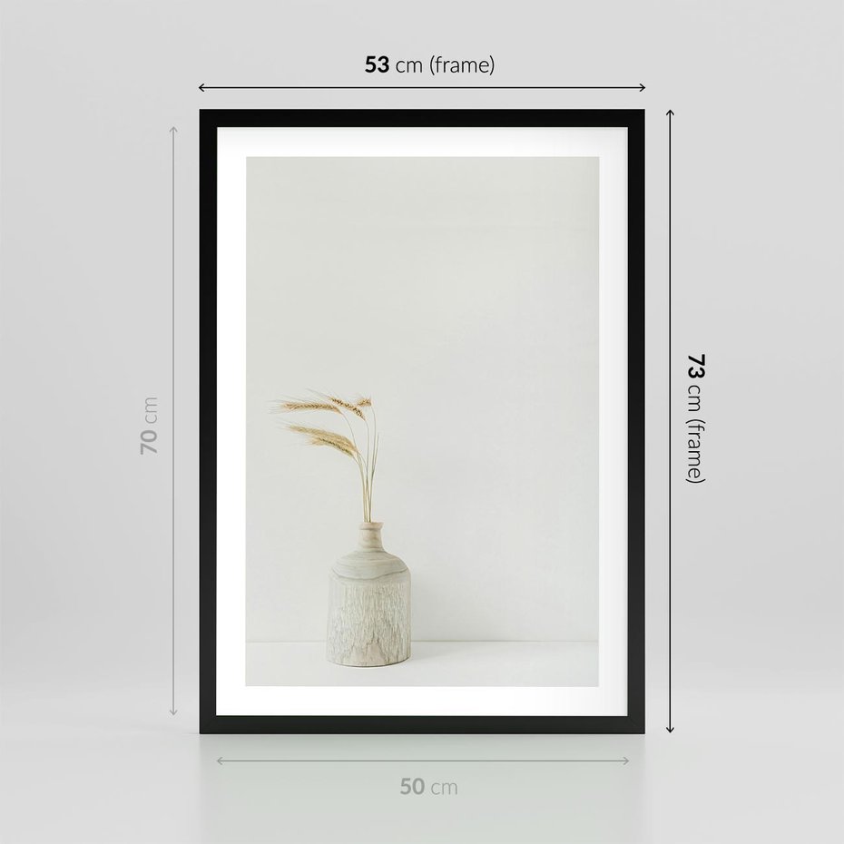 Plakat w ramie 50x70 - Sztuka Prostoty - minimalistyczny wazon, źdźbła traw - rama czarna