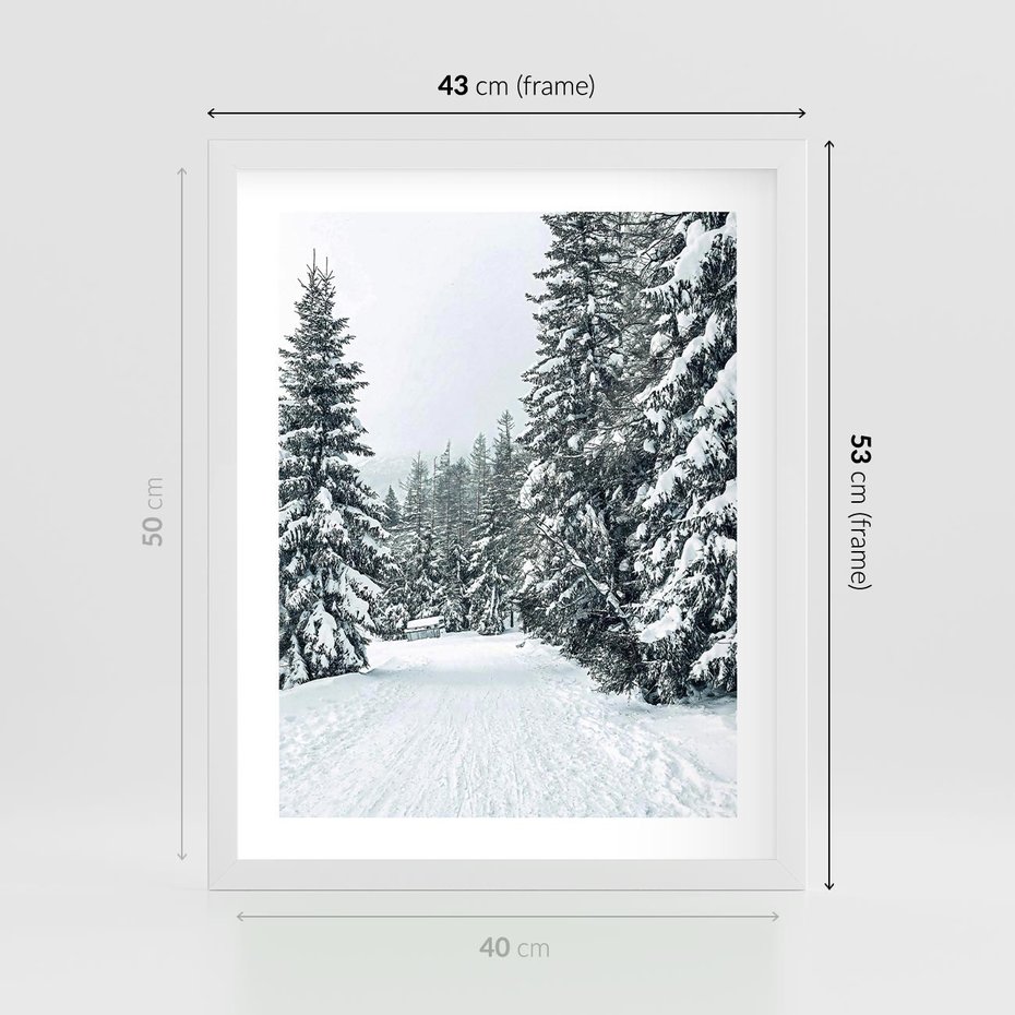 Plakat w ramie 40x50 - Magia Zimy na Obrazie - las, zima - rama biała