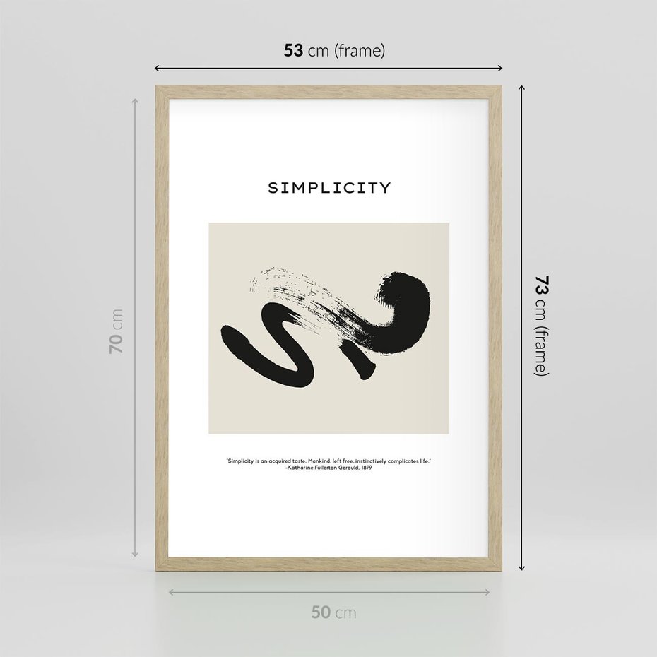 Plakat w ramie 50x70 - Prostota w kształcie - abstrakcja, maźnięcie farbą - rama drewno