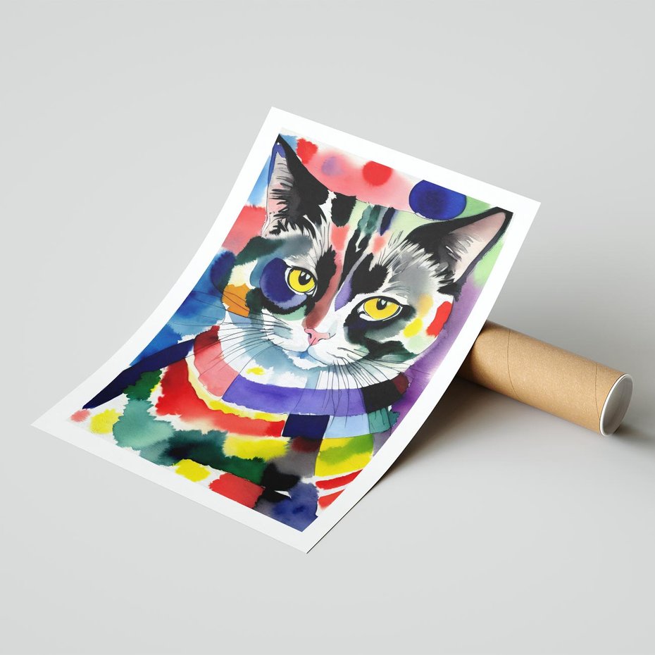 Plakat bez ramy 40x50 - Koci Przyjaciel - abstrakcyjny obraz, akwarela