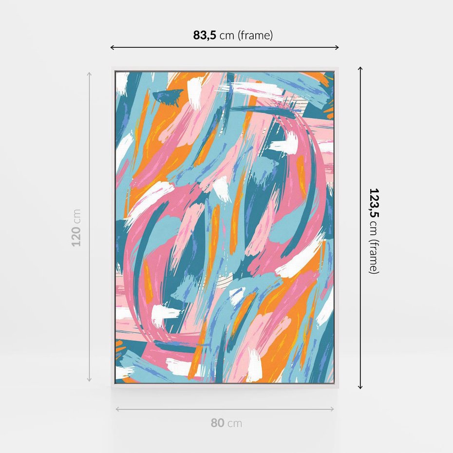 Obraz w ramie 80x120 - Refleksje w krainie abstrakcji - abstrakcja, energiczne pociągnięcia pędzla - rama biała