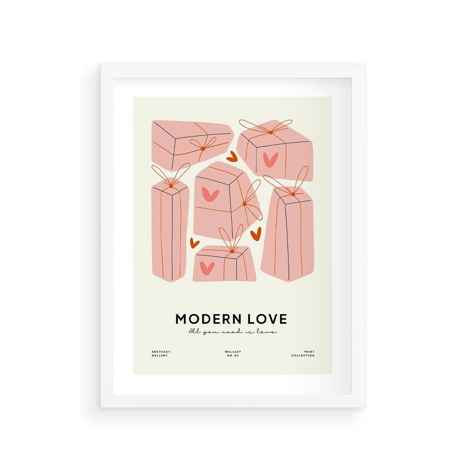 Plakat w ramie 30x40 - Nowoczesna Miłość - nowoczesna grafika, pastelowe kolory - rama biała