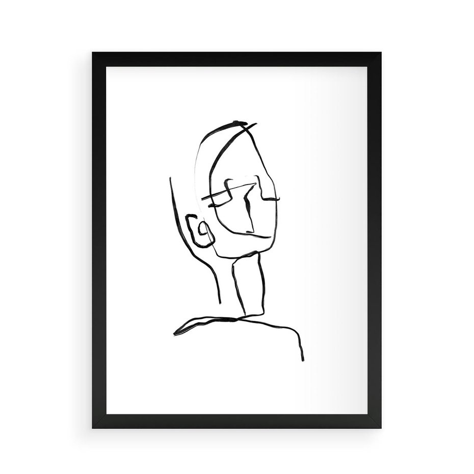 Plakat w ramie 50x70 - Migotliwe Widzenia - szkic twarzy, minimalistyczny niewyraźny - rama czarna