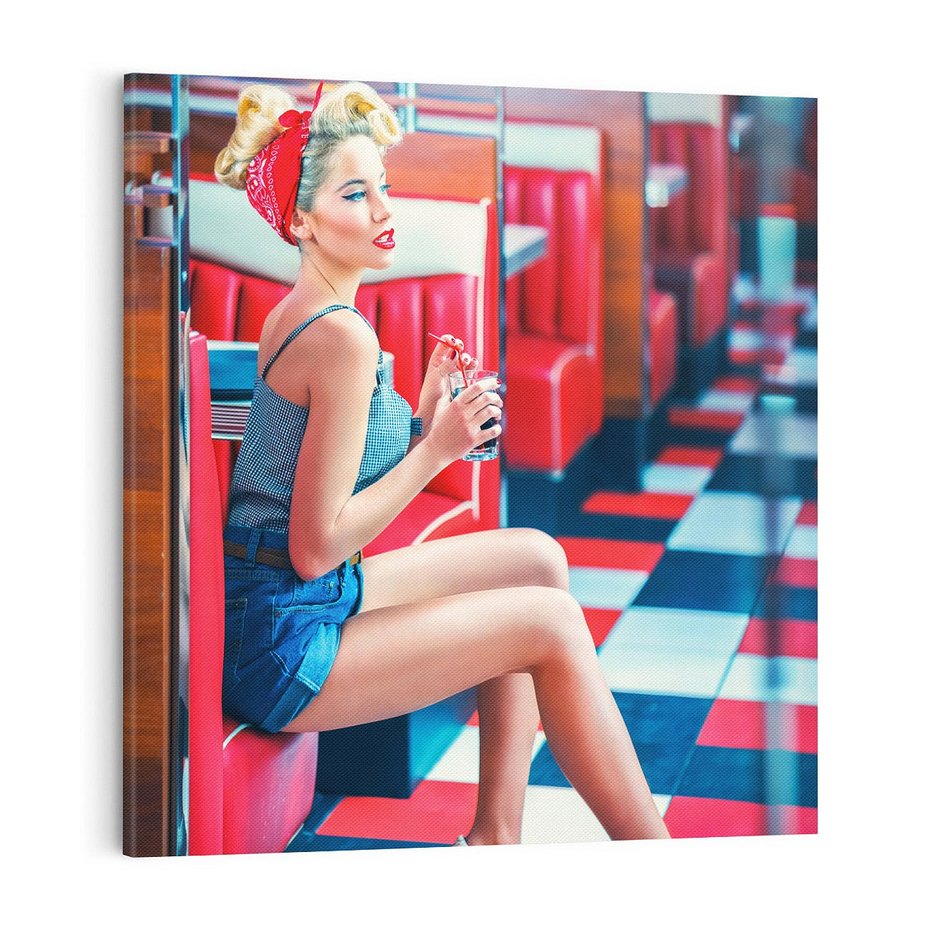 Obraz na płótnie 70x70 - Stylowa Elegancja - retro, pinup