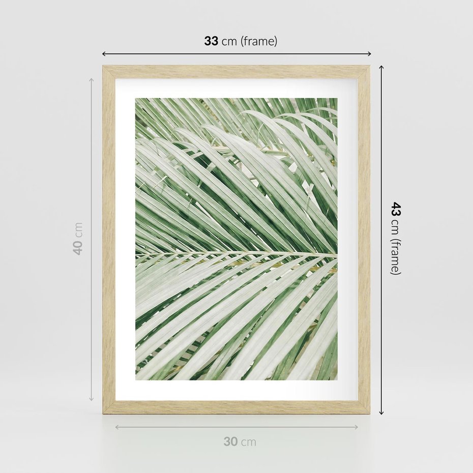 Plakat w ramie 30x40 - Liście Palmy: Egzotyczna Grafika - palma, liście palmy - rama drewno
