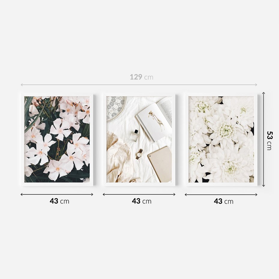 Zestaw obrazy w ramie 40x50 galeria - Kwiaty, perfumy, salon, sypialnia - rama biała