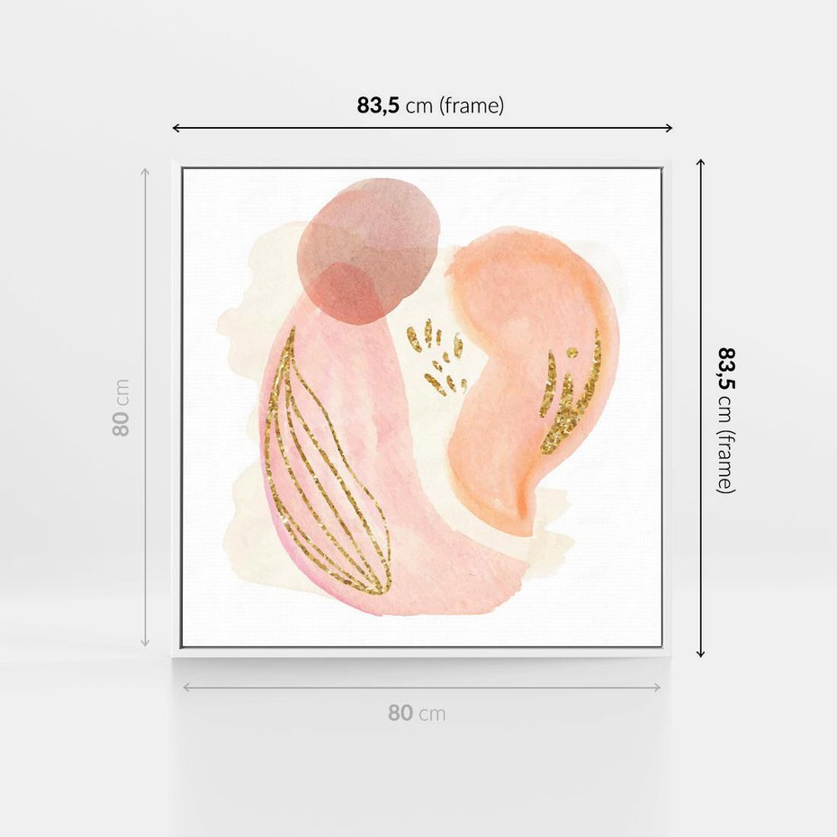 Obraz w ramie 80x80 - Impresje Przenikających Form - abstrakcyjne akwarelowe plamy, minimalizm - rama biała