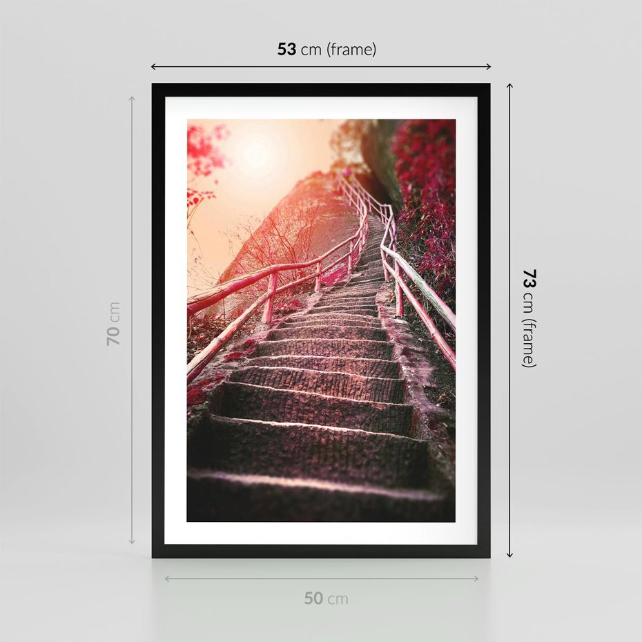 Plakat w ramie 50x70 - Schody prowadzące do nieznanych ścieżek - schody, ścieżka - rama czarna