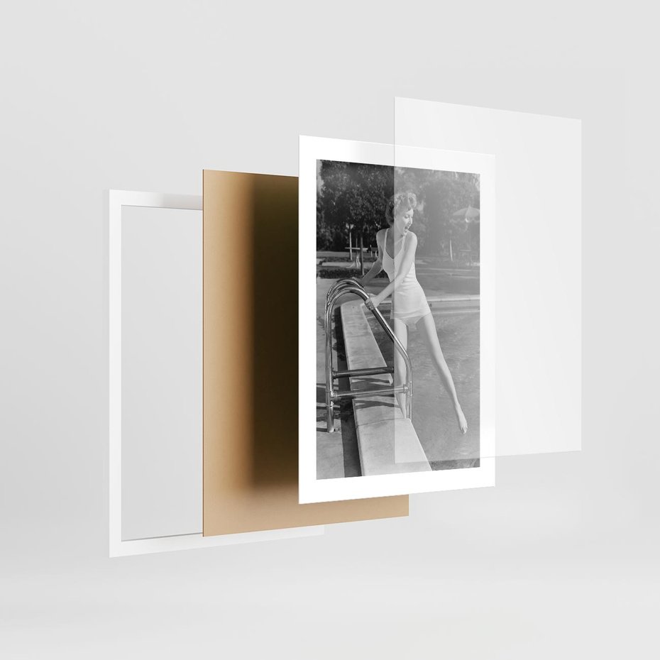 Plakat w ramie 30x40 - Retro Basen - retro zdjęcie, czarno białe - rama biała