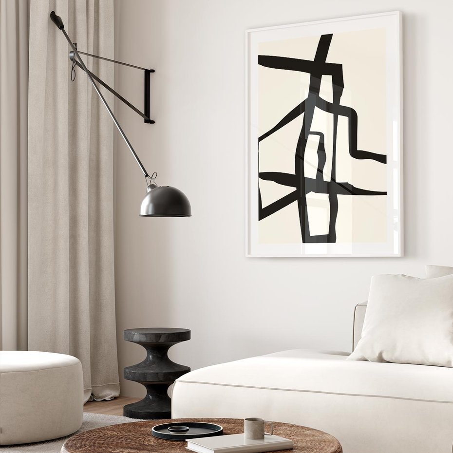 Plakat w ramie 50x70 - Impresje Wymiaru - linie, abstrakcja - rama biała