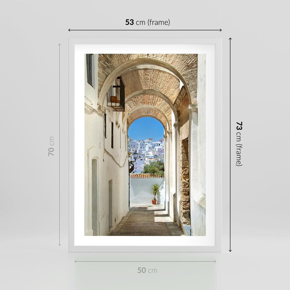 Plakat w ramie 50x70 - Romantyczna Przeprawa - romantyczna, uliczka - rama biała