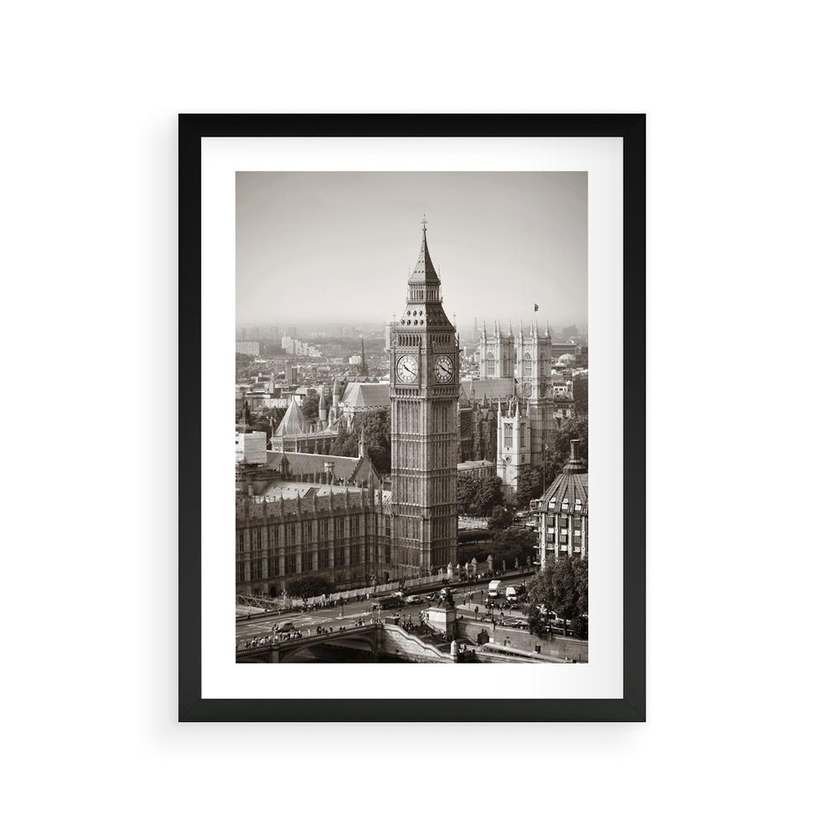 Plakat w ramie 30x40 - Magiczna esencja Londynu: Big Ben i miasto - Big Ben, Londyn - rama czarna