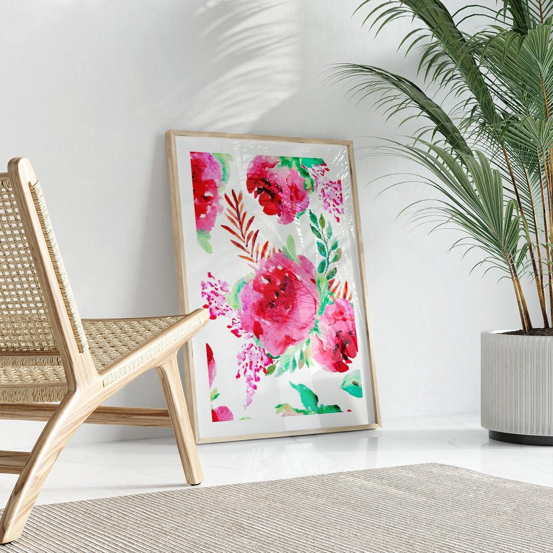 Plakat w ramie 40x50 - Delikatna Akwarela - kwiaty, akwarela - rama drewno