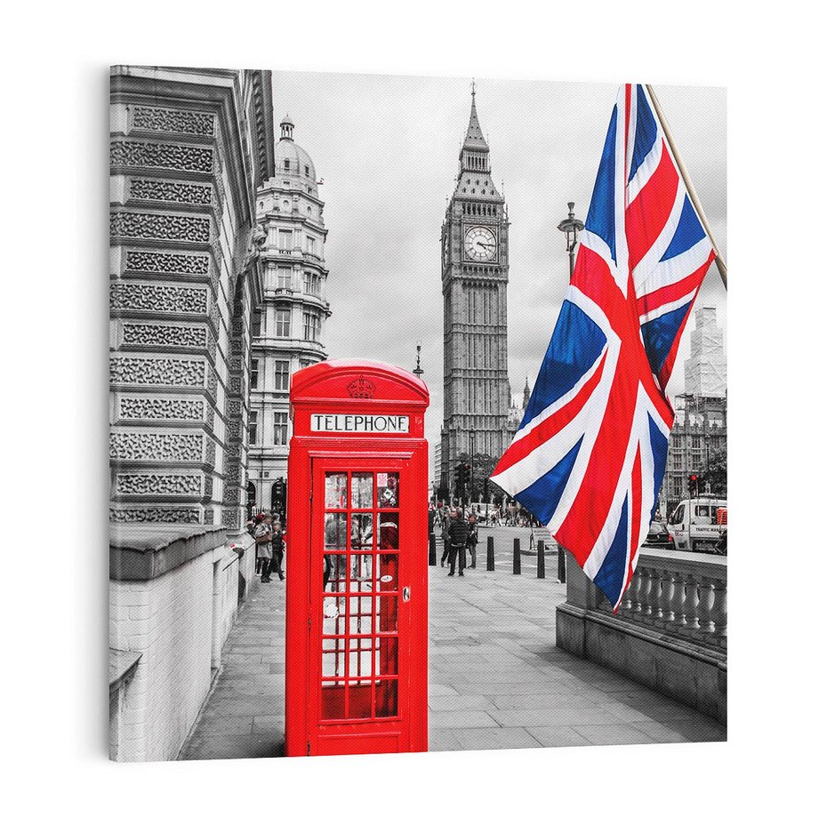 Obraz na płótnie 70x70 - Londyńska Budka przy Big Benie - Londyn, budka