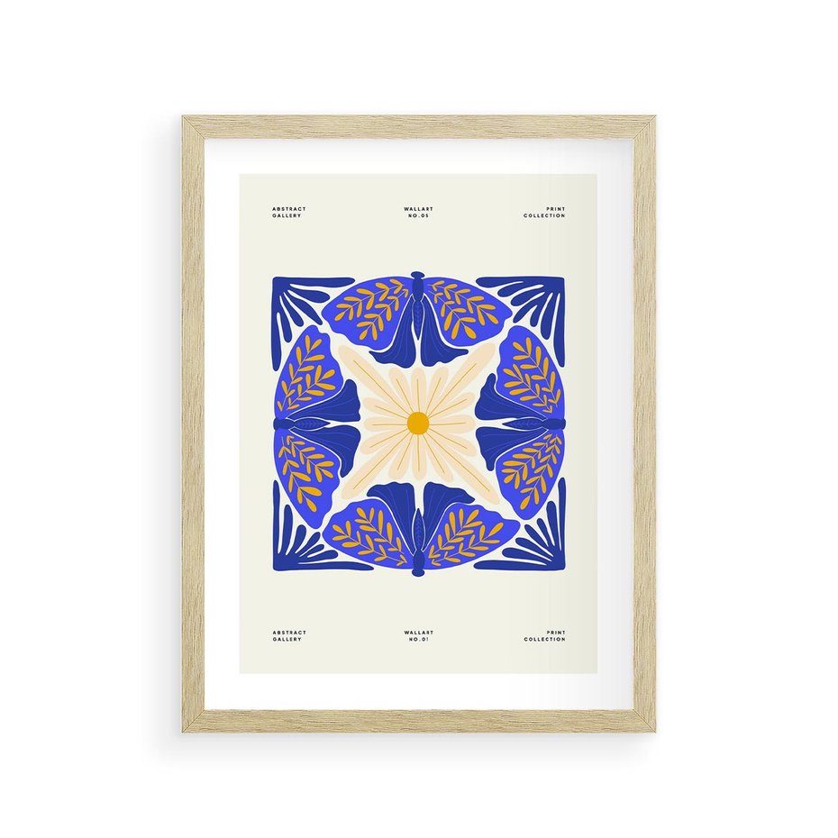 Plakat w ramie 30x40 - Księga Abstrakcji - abstrakcyjna boho kompozycja, granatowe ćmy - rama drewno