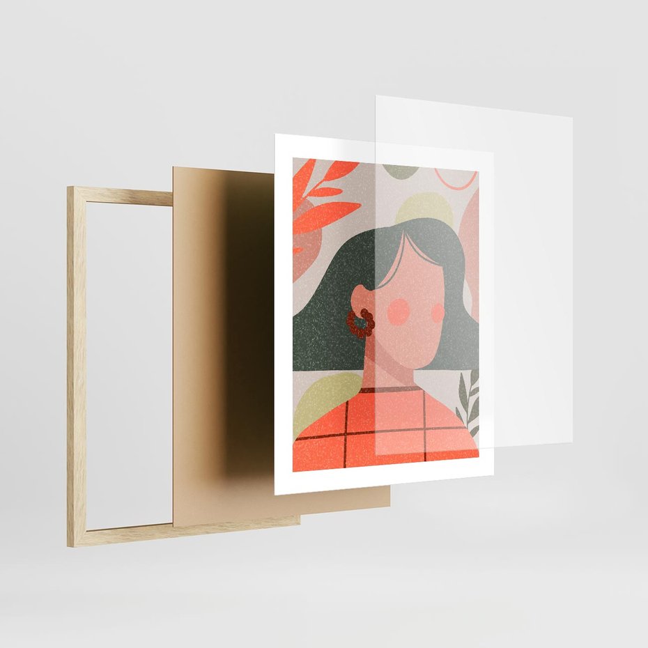 Plakat w ramie 40x50 - Kobiecy Portret Duszy - nowoczesny plakat, styl retro - rama drewno