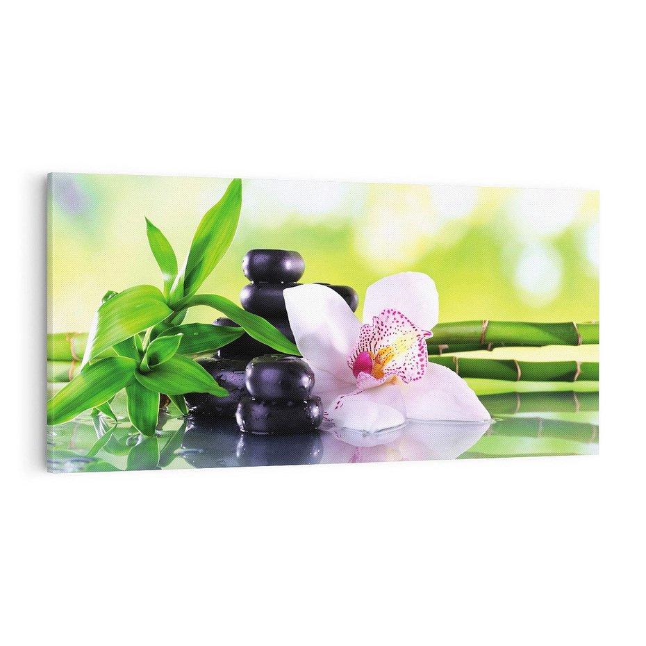 Obraz na płótnie 100x50 - Oaza Spokoju: Bambus, Kwiaty i Kamienie w SPA - bambus, kwiat
