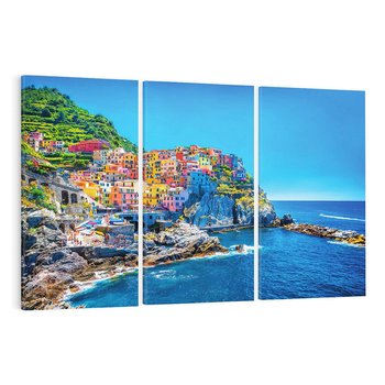 Obraz na płótnie 120x80 - Barwne Wybrzeże - nadmorskie miasto na klifie, kolorowe tęczowe budynki