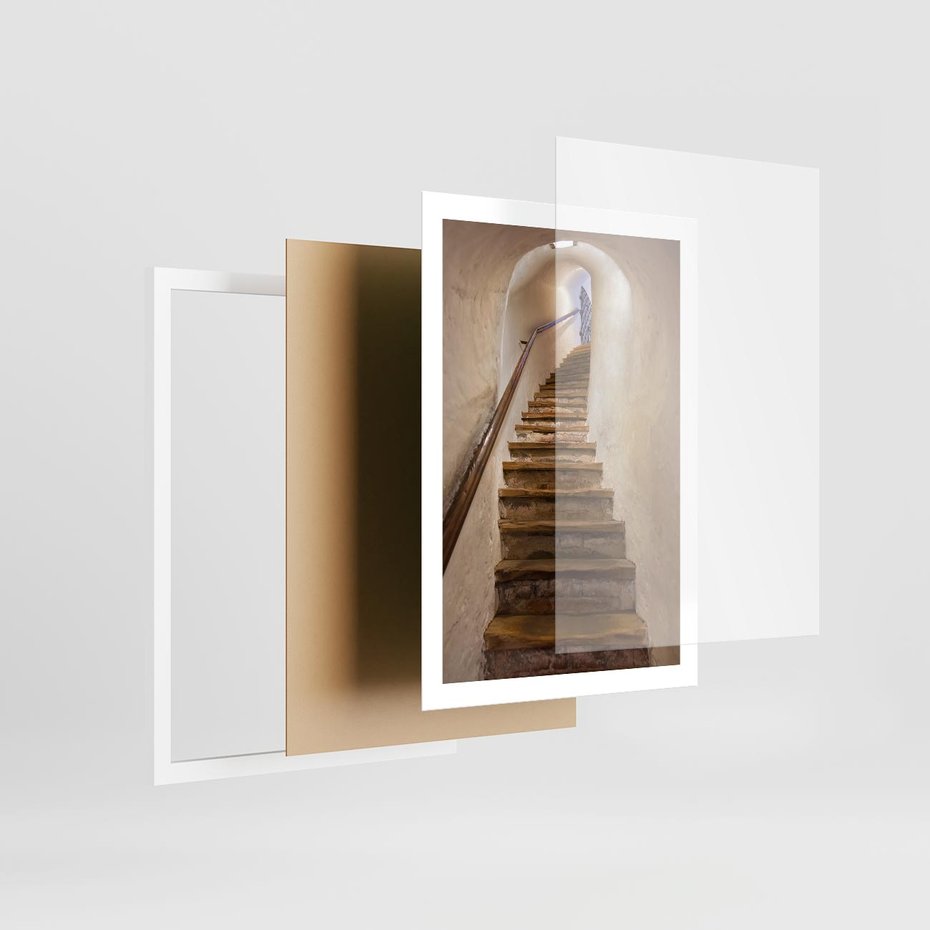Plakat w ramie 50x70 - Schody Wymiarów - schody, tunel - rama biała