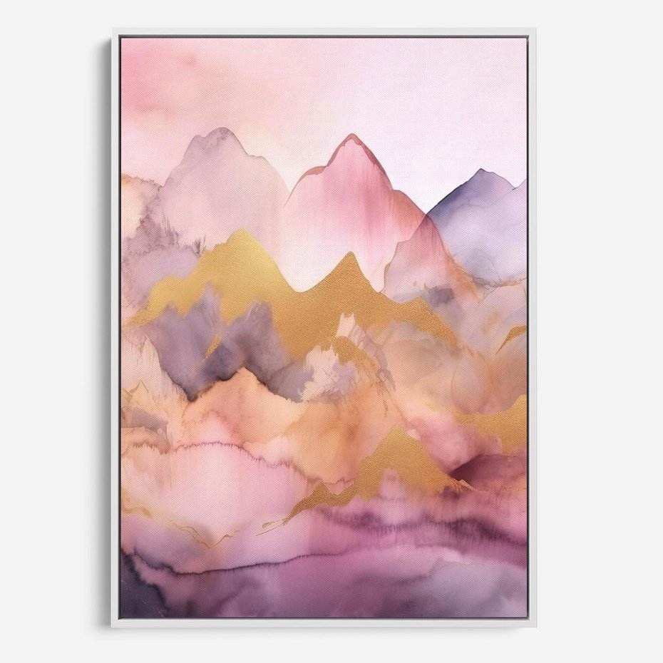 Obraz w ramie 70x100 - Pastelowe Wzgórza - pastelowe, różowe góry - rama biała