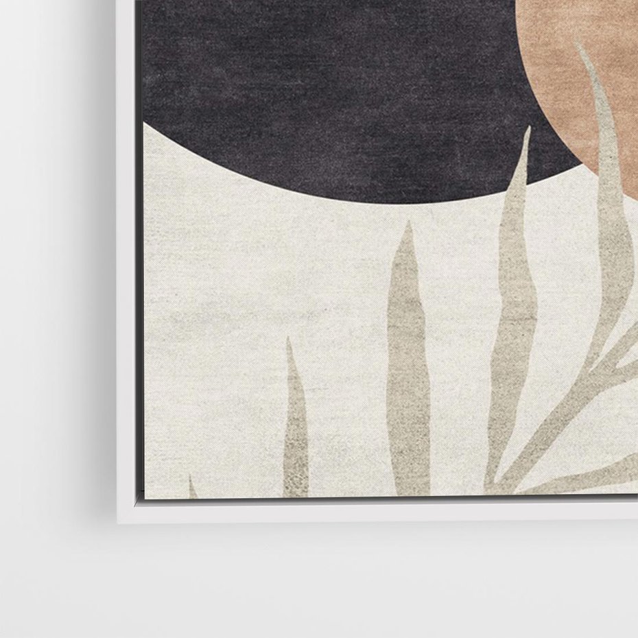 Obraz w ramie 70x50 - Symfonia skradzionych chwil - cienie liści palmy, beżowe tłó - rama biała