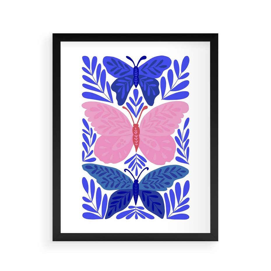 Plakat w ramie 40x50 - Delikatna Symfonia Natury - motyle, rośliny - rama czarna