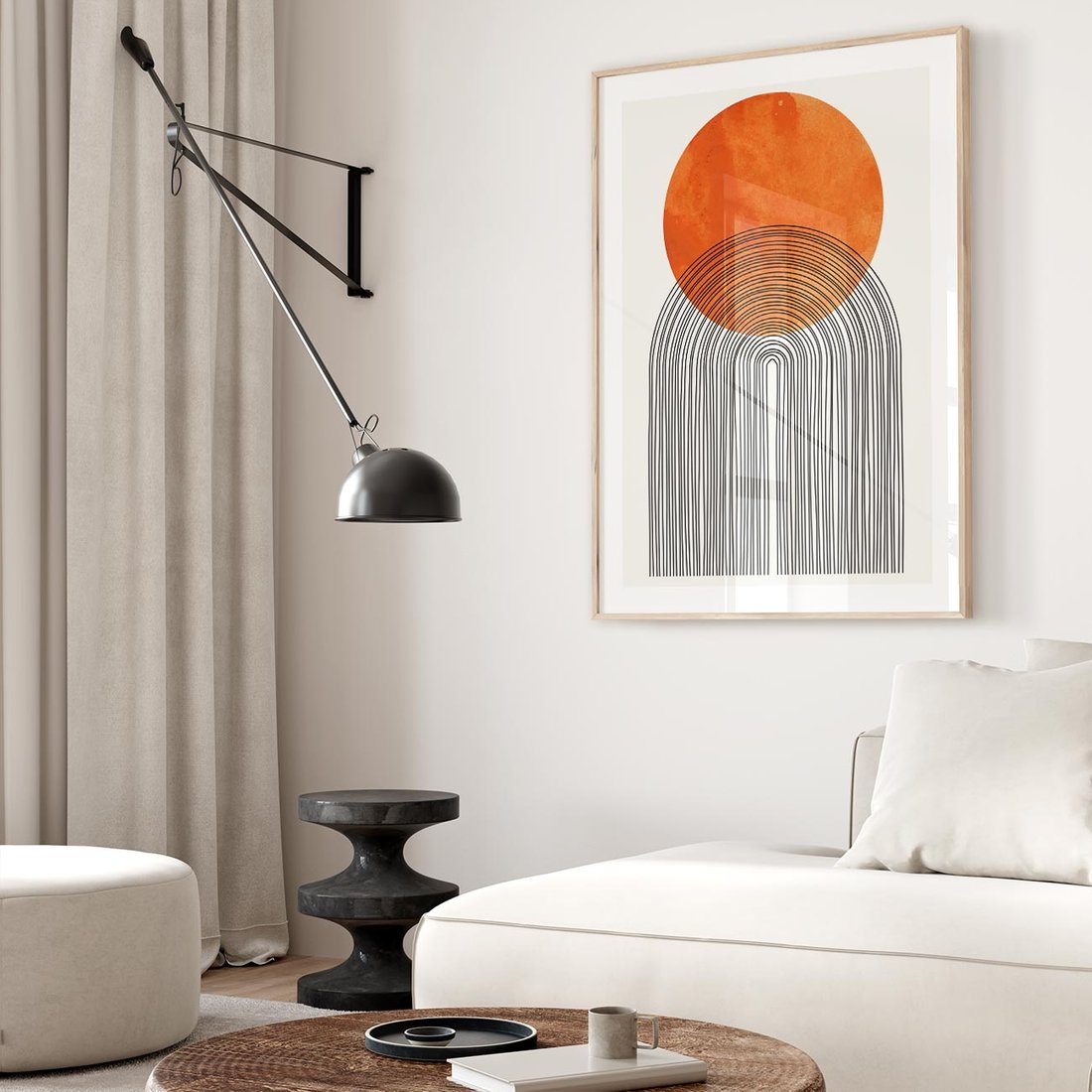 Plakat w ramie 40x50 - Abstrakcyjne Pulsacje - koło, boho styl - rama drewno