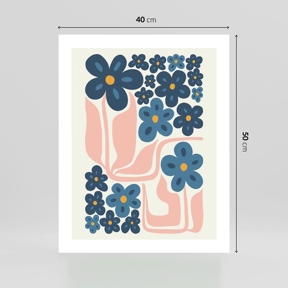 Plakat bez ramy 40x50 - Niebieskie Refleksje - niebieskie kwiaty, niezapominajki