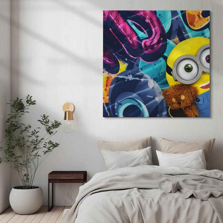 Obraz na płótnie 80x80 - Świat minionków w graffiti - minionek, graffiti