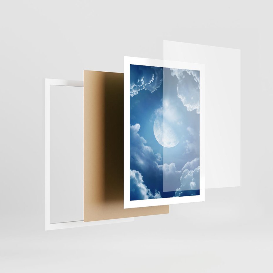 Plakat w ramie 50x70 - Księżycowe Chmury - księżyc, chmury - rama biała