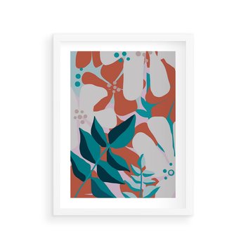 Plakat w ramie 50x70 - Harmonijne Formy - abstrakcyjna kompozycja kwiatowych form, kolor zgaszone - rama biała