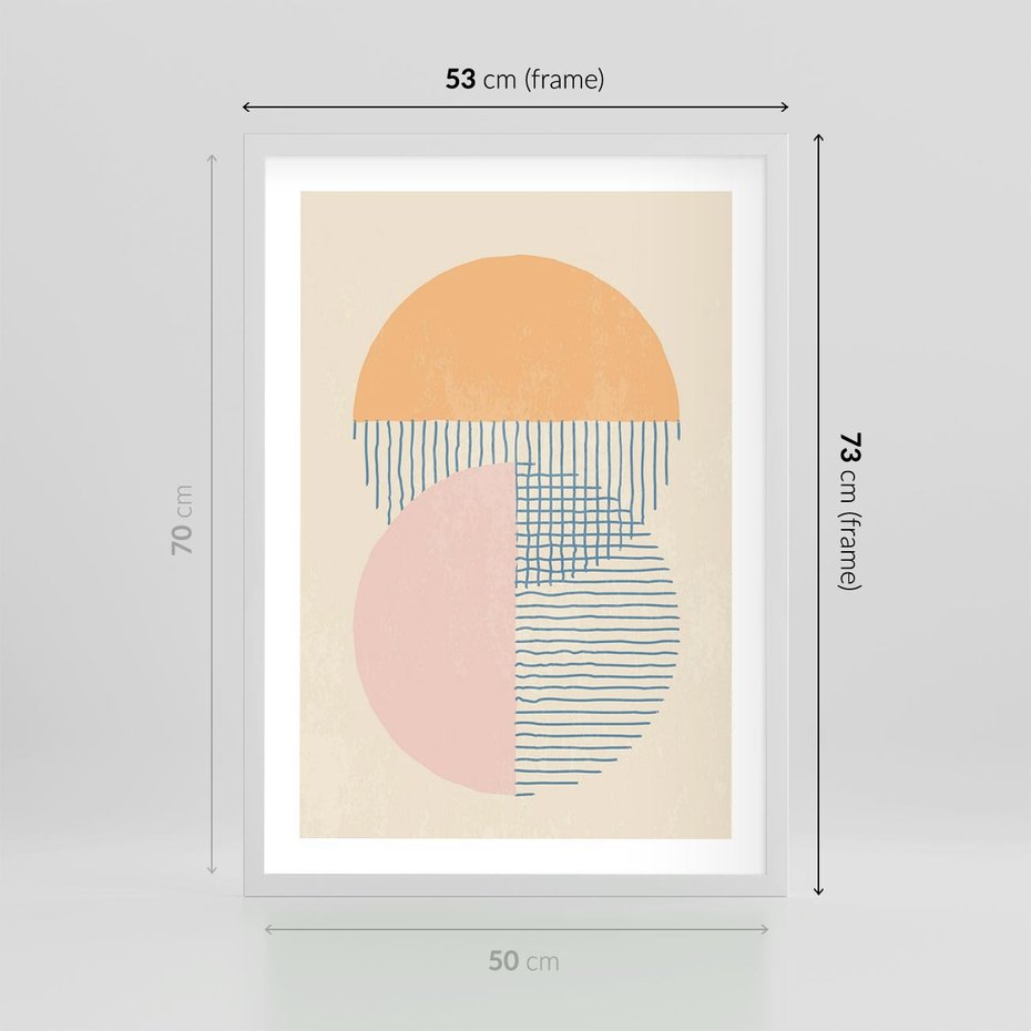 Plakat w ramie 50x70 - Migotliwe Wzory - geometryczne kształty, koła - rama biała