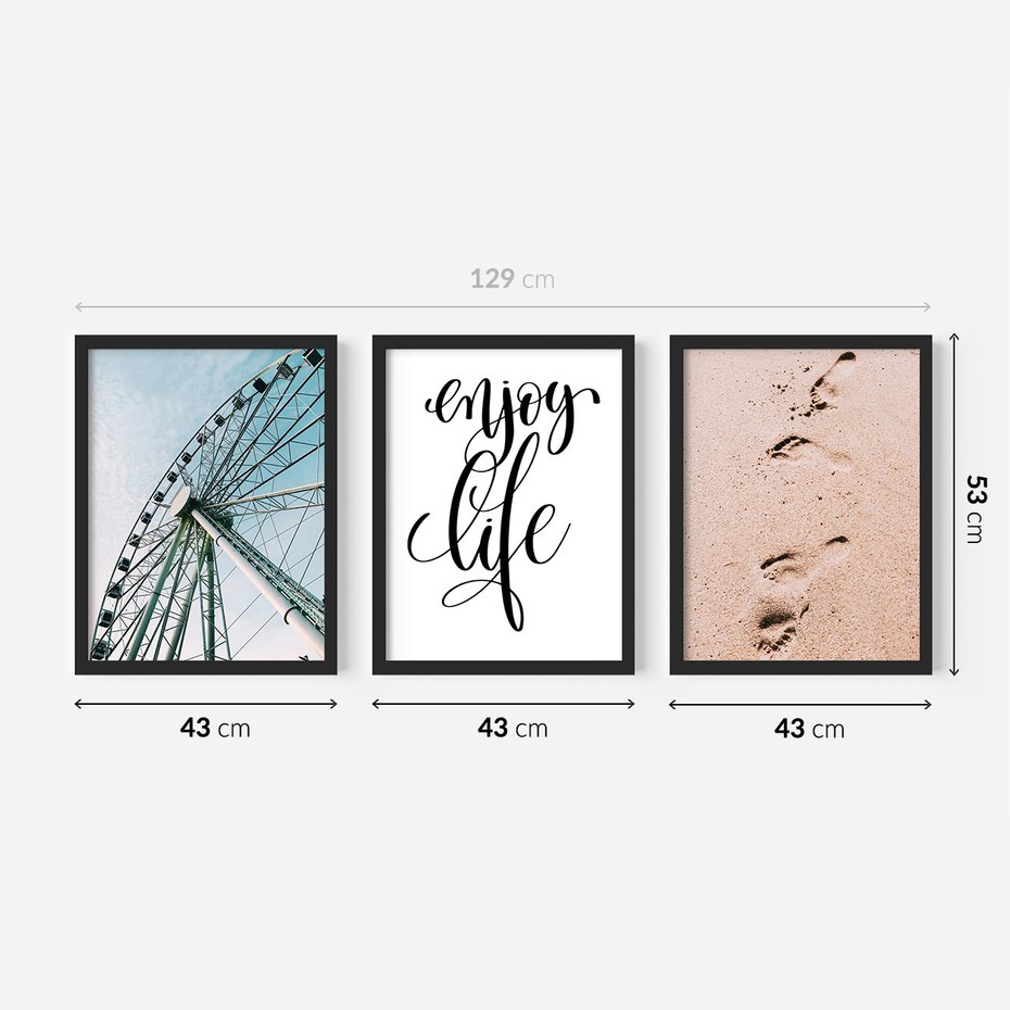 Zestaw obrazy w ramie 40x50 galeria - Wakacje, lato, pozytywny, cytat - rama czarna