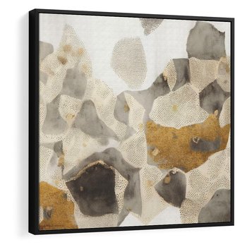 Obraz w ramie 50x50 - Nowoczesne Złoto i Szarość - plamy, złoto - rama czarna