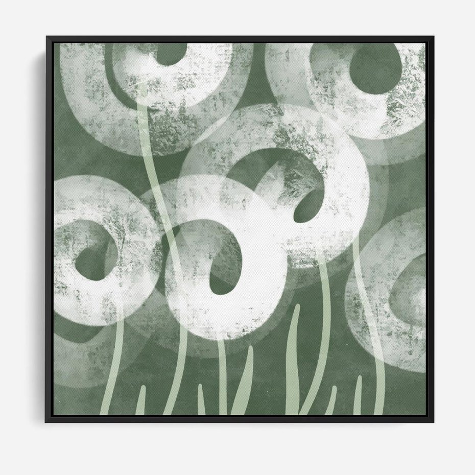 Obraz w ramie 50x50 - Spokojne Plamy Natury - zielony plakat, roślinne motywy - rama czarna