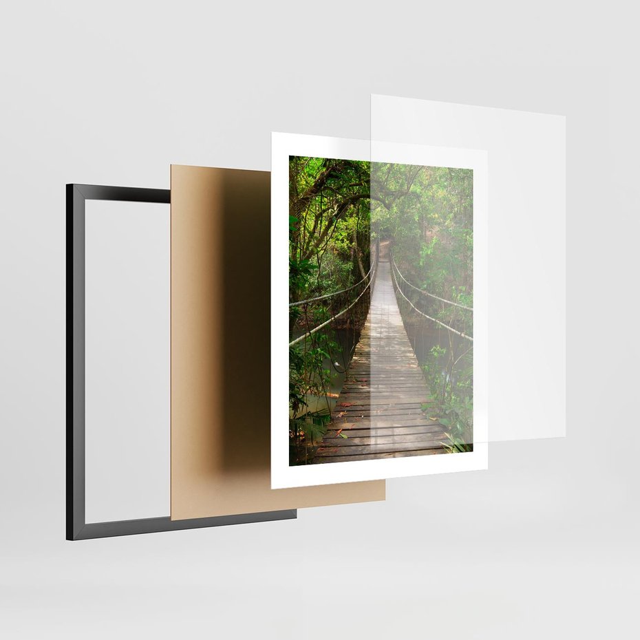 Plakat w ramie 40x50 - Przez Dżunglę - most, linowy - rama czarna