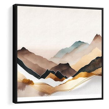 Obraz w ramie 50x50 - Góry Tonące w Pastelach - złote pastelowe góry, akwarela - rama czarna