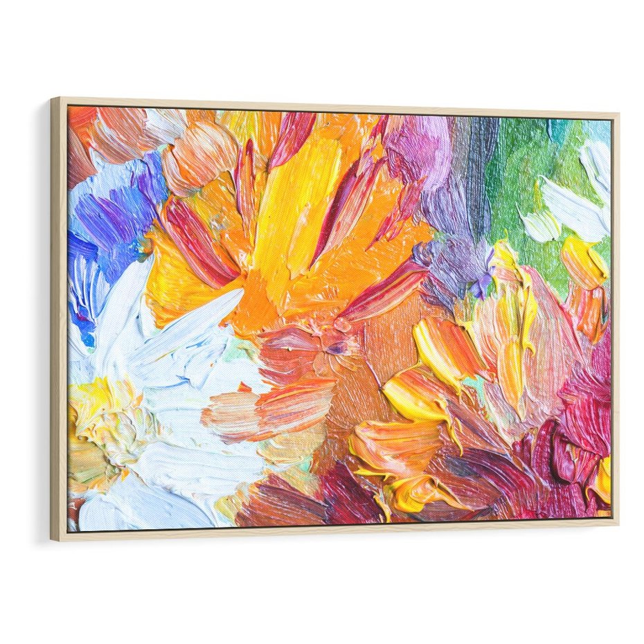 Obraz w ramie 100x70 - Kwiatowe Harmonie - zbliżenie na obraz olejny, gruba warstwa farby - rama drewno