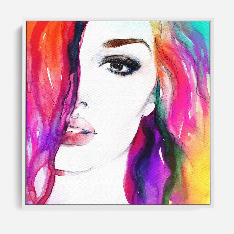 Obraz w ramie 50x50 - Kobieta Twarz Abstrakcja - kobieta, twarz - rama biała