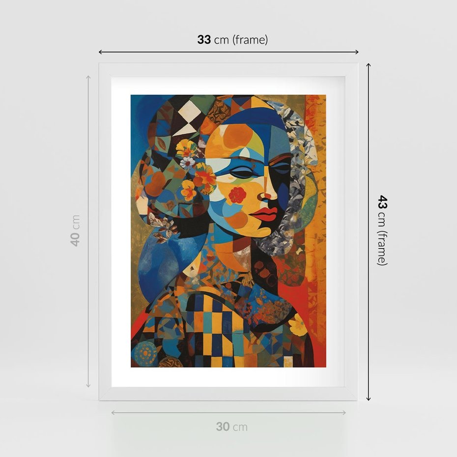 Plakat w ramie 30x40 - Impresje Cichego Szeptu - abstrakcyjny obraz, portret kobiety - rama biała