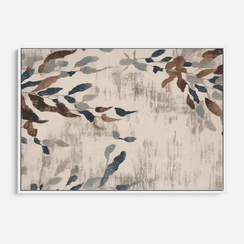 Obraz w ramie 120x80 - Refleksje liściowych barw - abstrakcyjne kształty, przypominają liście - rama biała