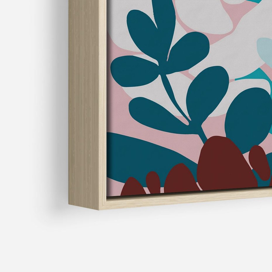 Obraz w ramie 80x80 - Impresje Kształtów - abstrakcyjna kompozycja kwiatowych form, kolor zgaszone - rama drewno