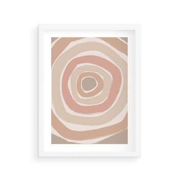 Plakat w ramie 30x40 - Roztopione Granice - abstakcyjne koła, delikatne odcienie beżu - rama biała