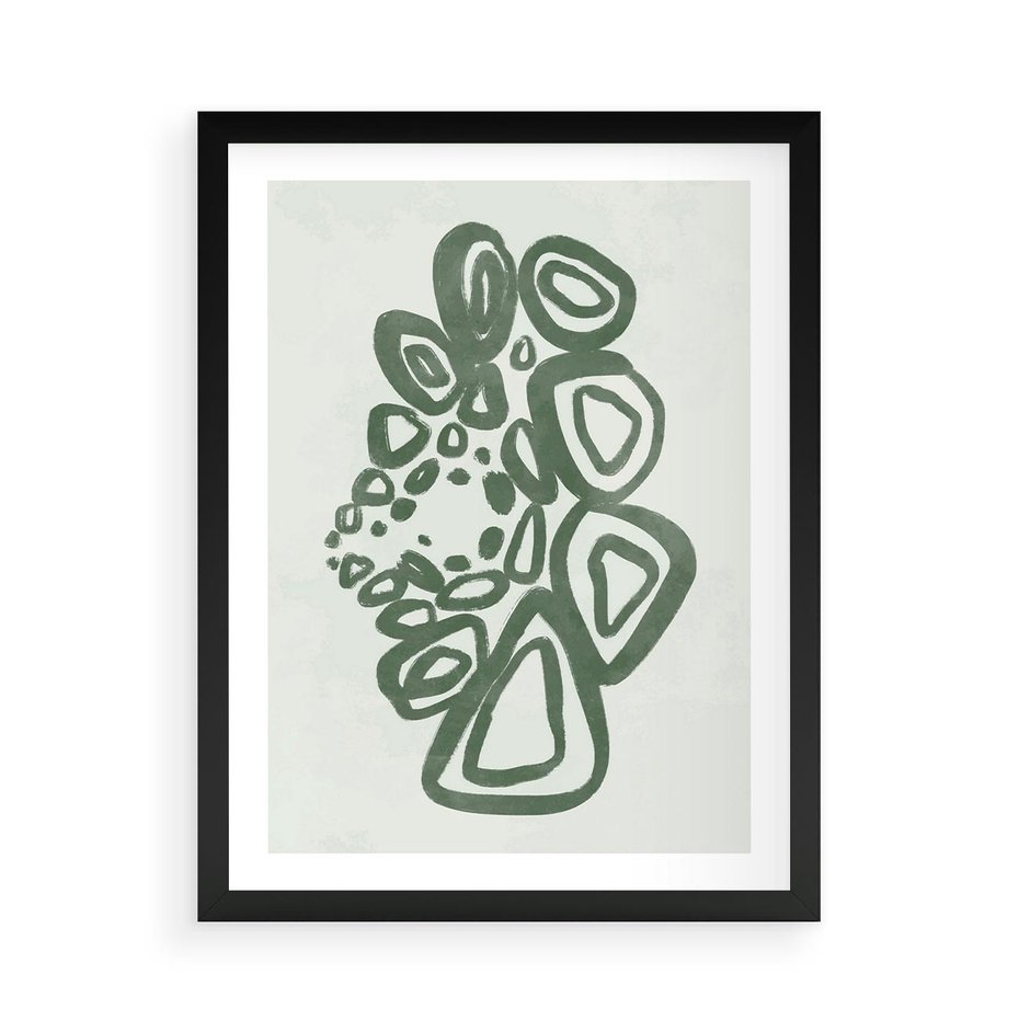 Plakat w ramie 50x70 - Migotliwe Widzenia Zieleni - zielona abstrakcja, zgaszona zieleń - rama czarna