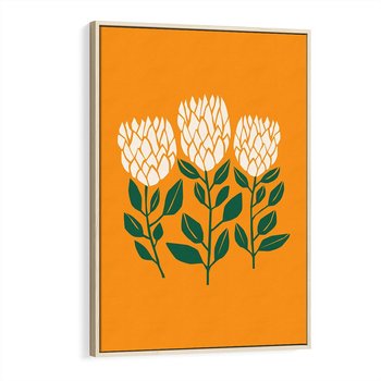 Obraz w ramie 50x70 - Kolorowe Impresje - abstrakcyjna kwiatowa kompozycja, żółte mocne tło - rama drewno