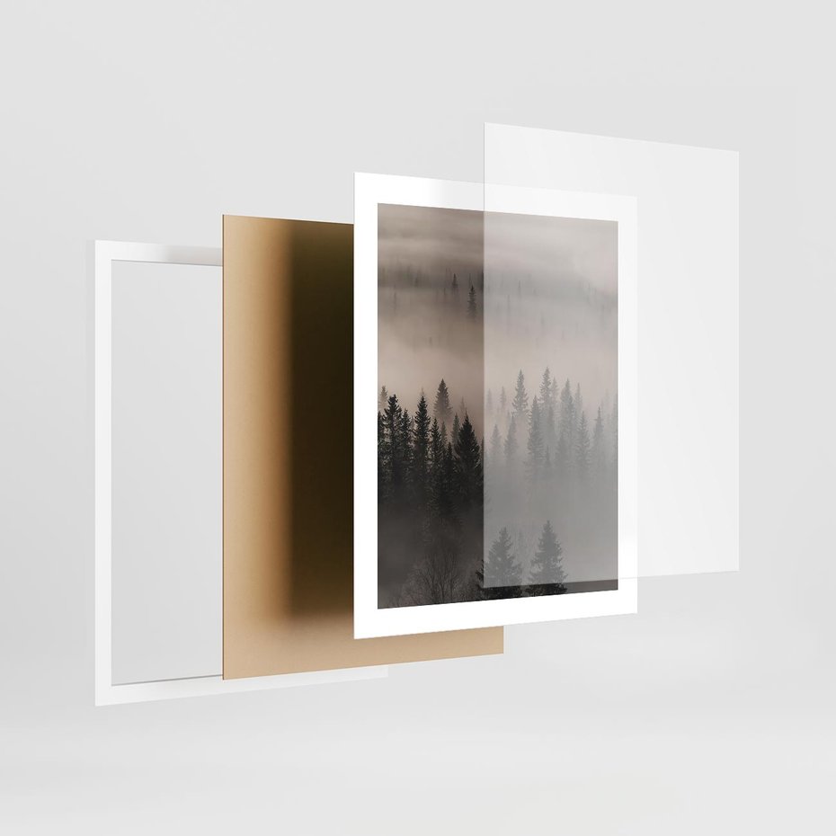 Plakat w ramie 40x50 - Mglista Opowieść Lasu - las, mgła - rama biała