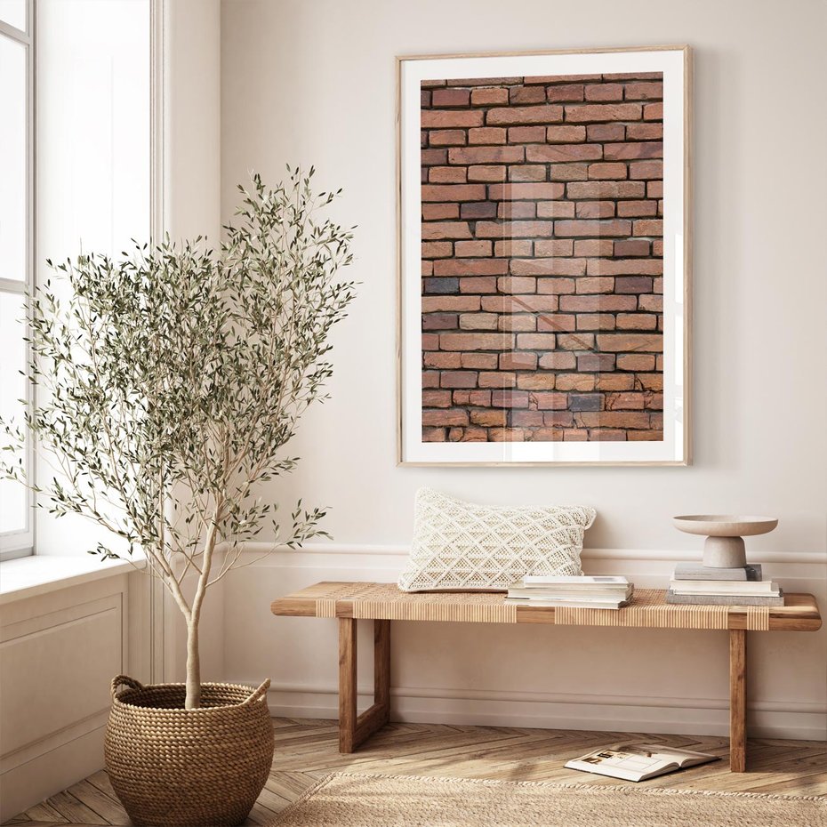 Plakat w ramie 30x40 - Mur cegieł: industrialny urok - cegły, mur - rama drewno