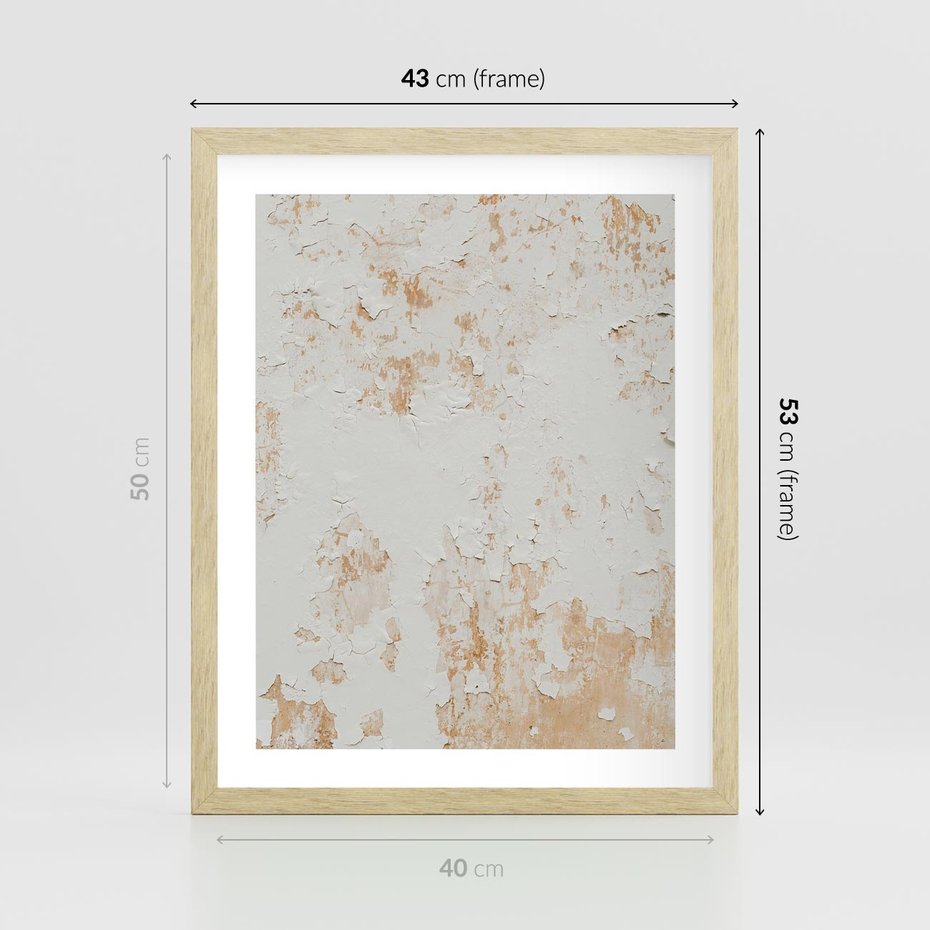 Plakat w ramie 40x50 - Beżowa Ściana z Łuszczącą Się Farbą - stara ściana, beżowa - rama drewno